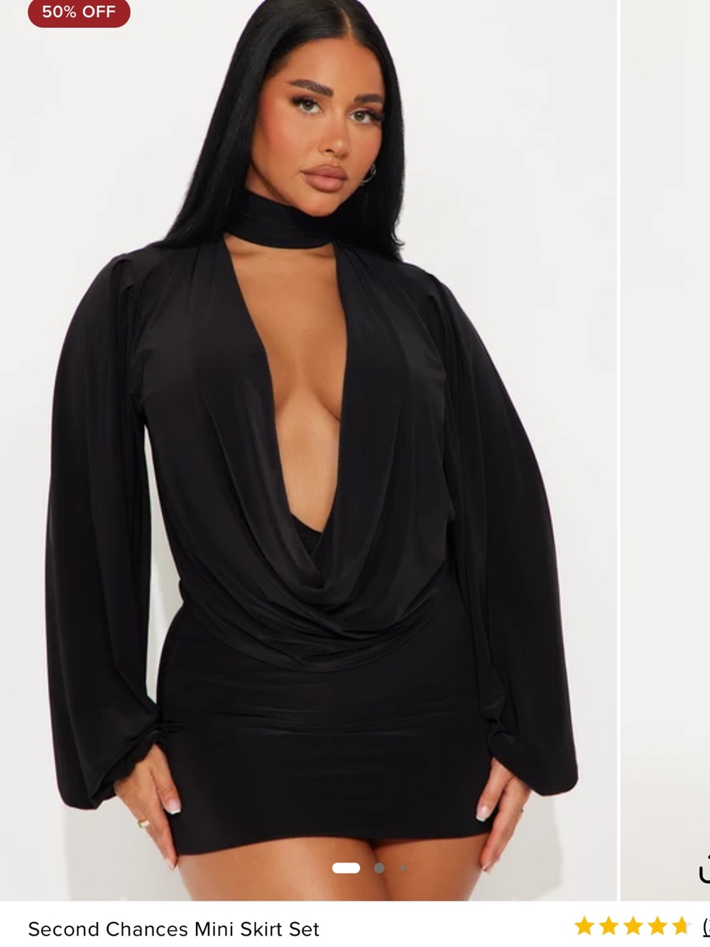 Fashion Nova Black Drape Neck Mini skirt set